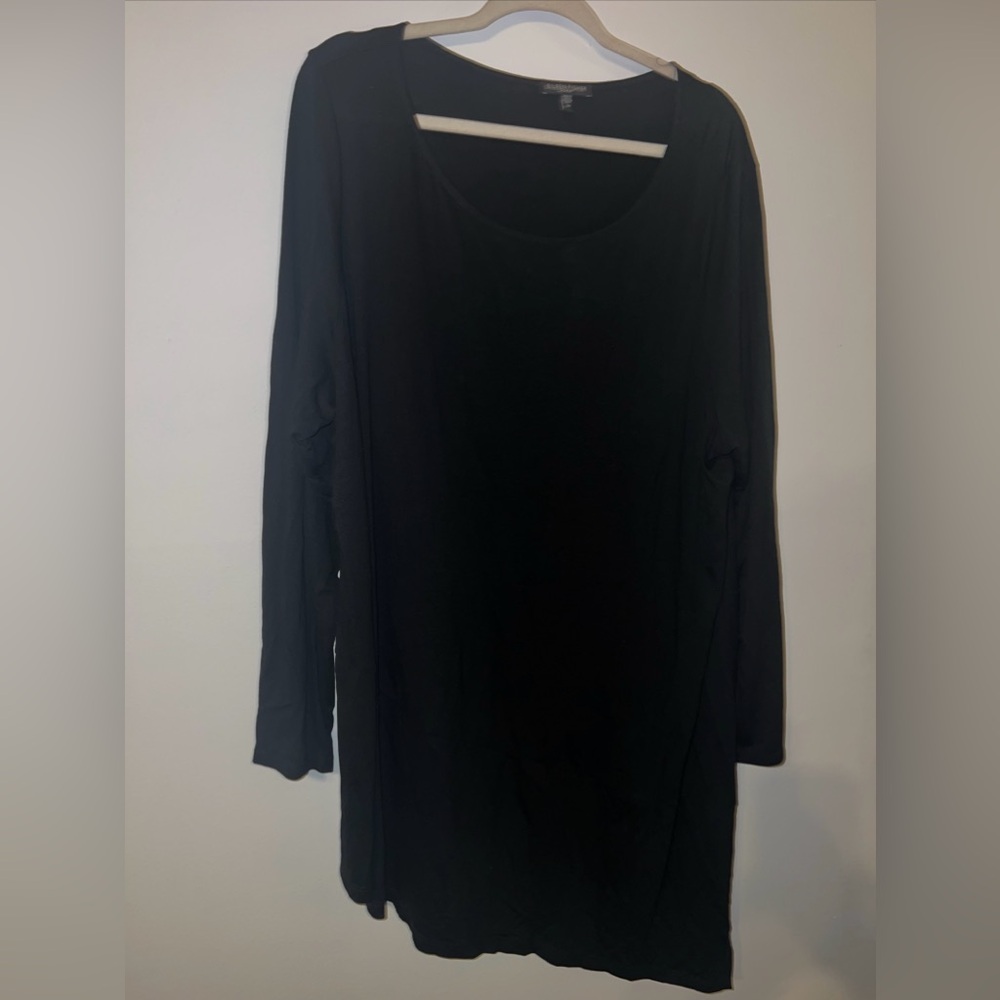 Eileen Fisher Crew Neck Pullover Top Black Long Sleeve  Sz 3X  B
